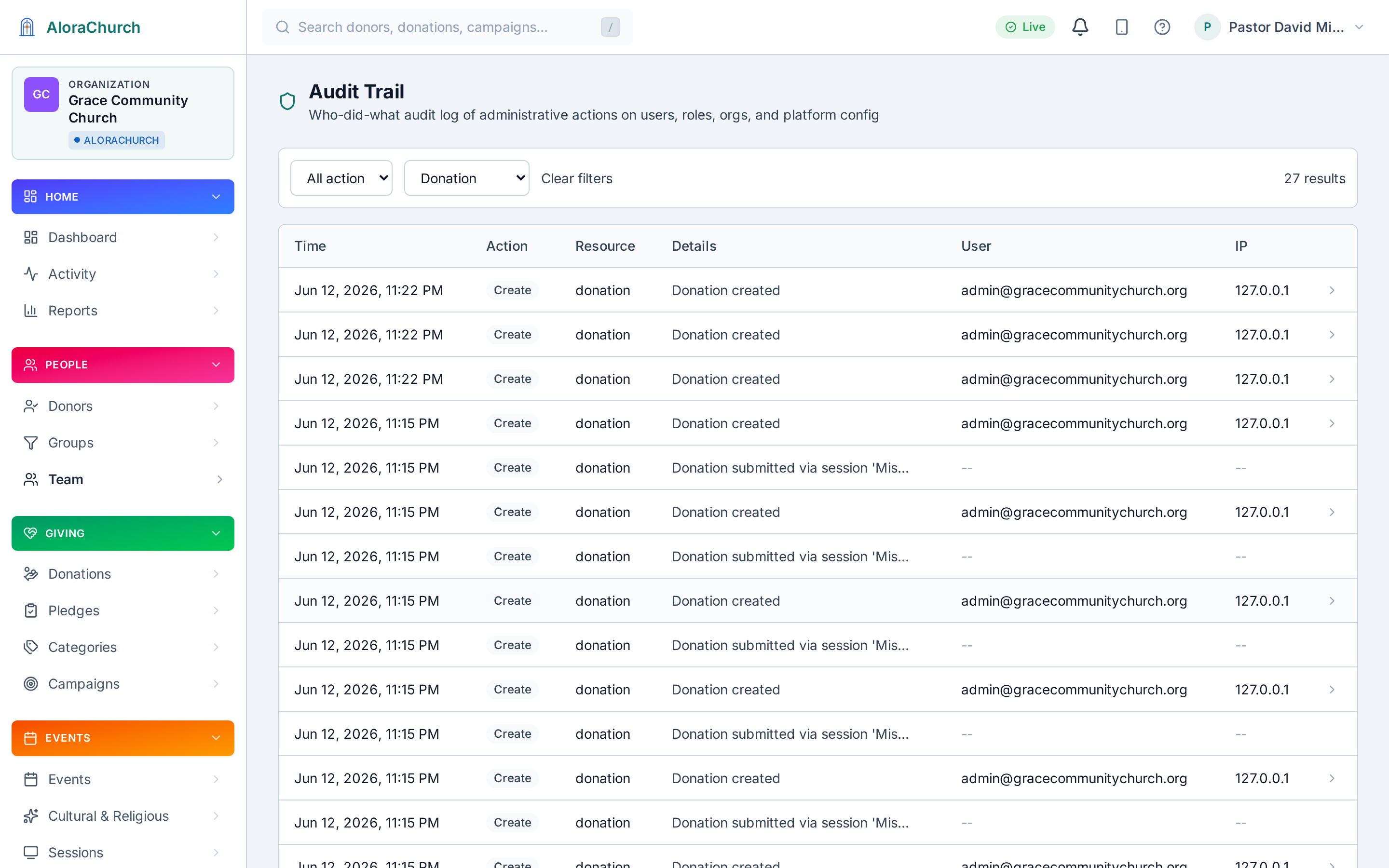 Audit log showing secure account activity