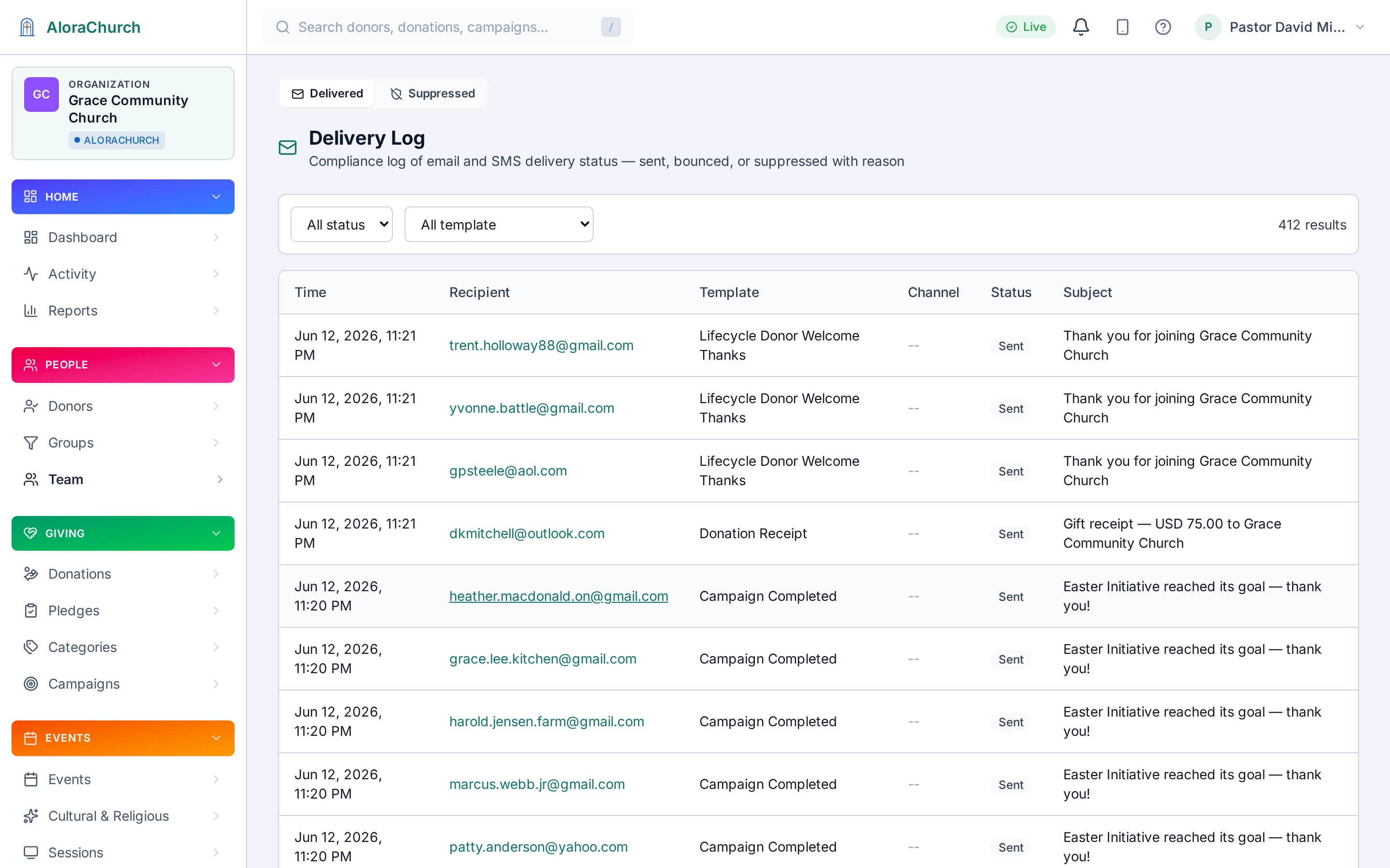 Email delivery log