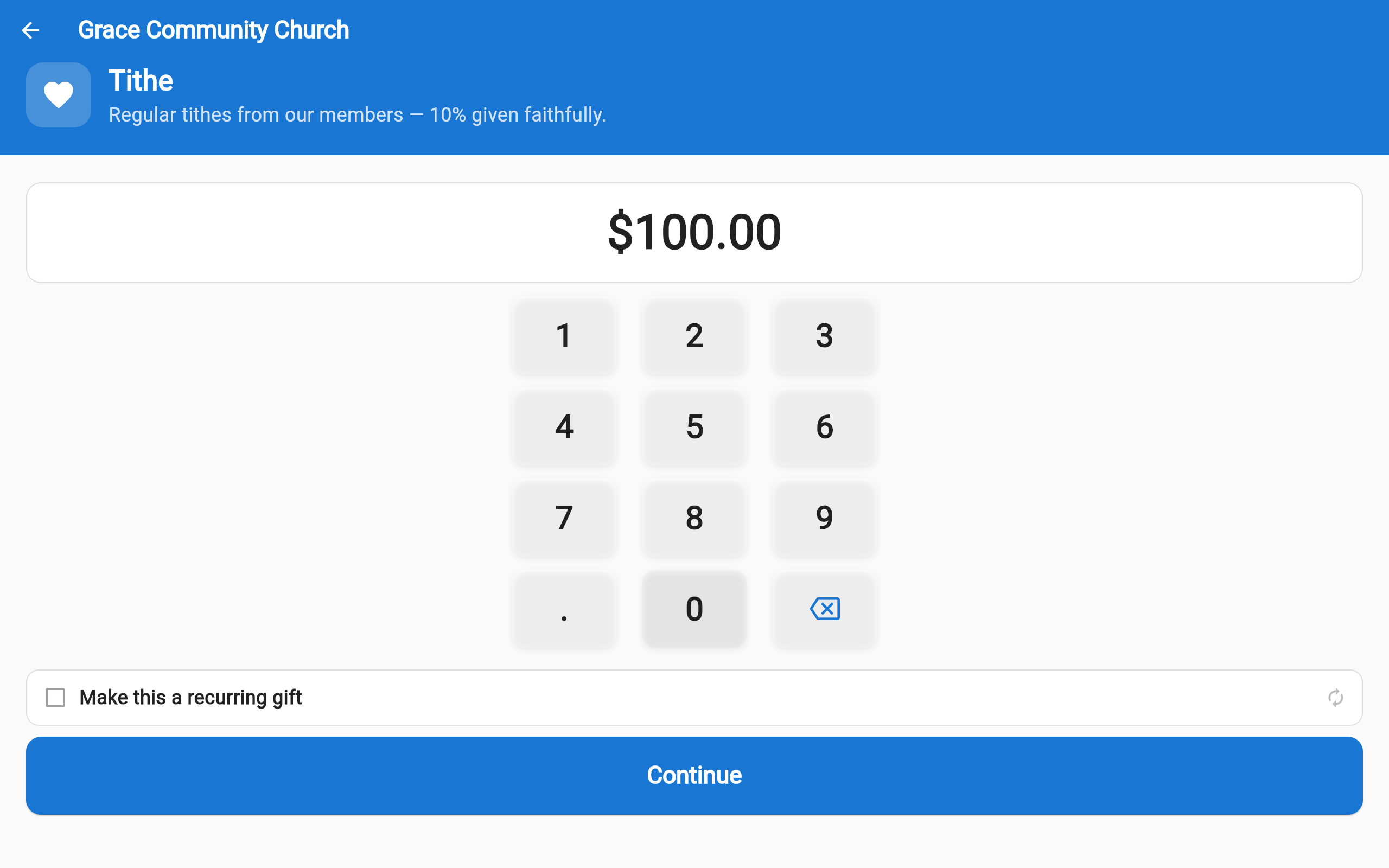 Kiosk amount selection with $100 highlighted