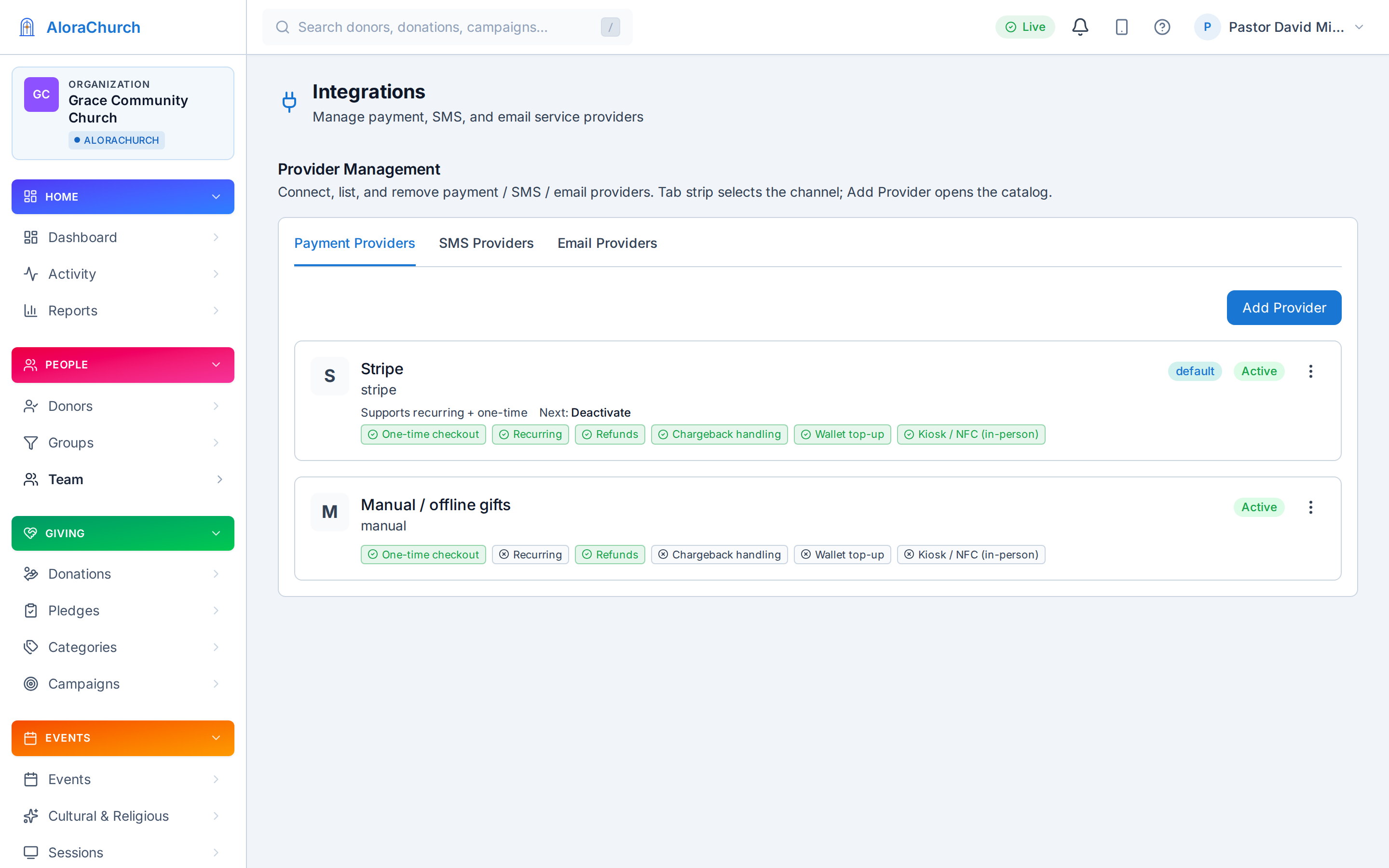 Payment and SMS provider configuration
